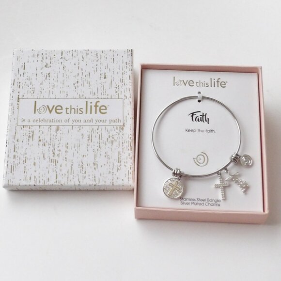Lovethislife Jewelry - LoveThisLife KEEP THE FAITH Expandable Bangle Charm Bracelet Stainless Steel NIB